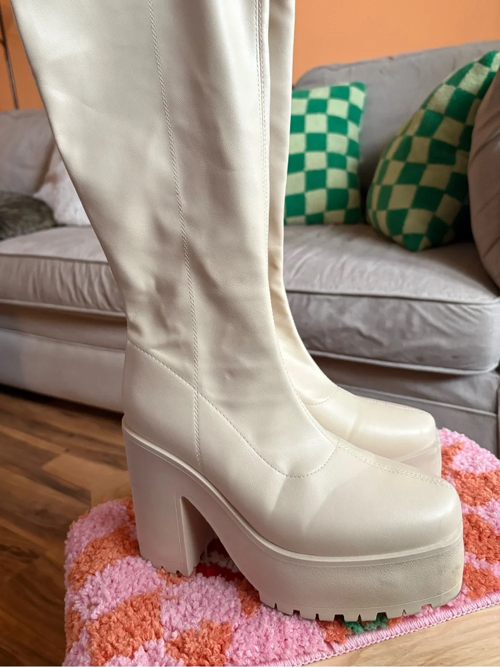Fashion Nova Cream Platform Over-the-Knee Boots